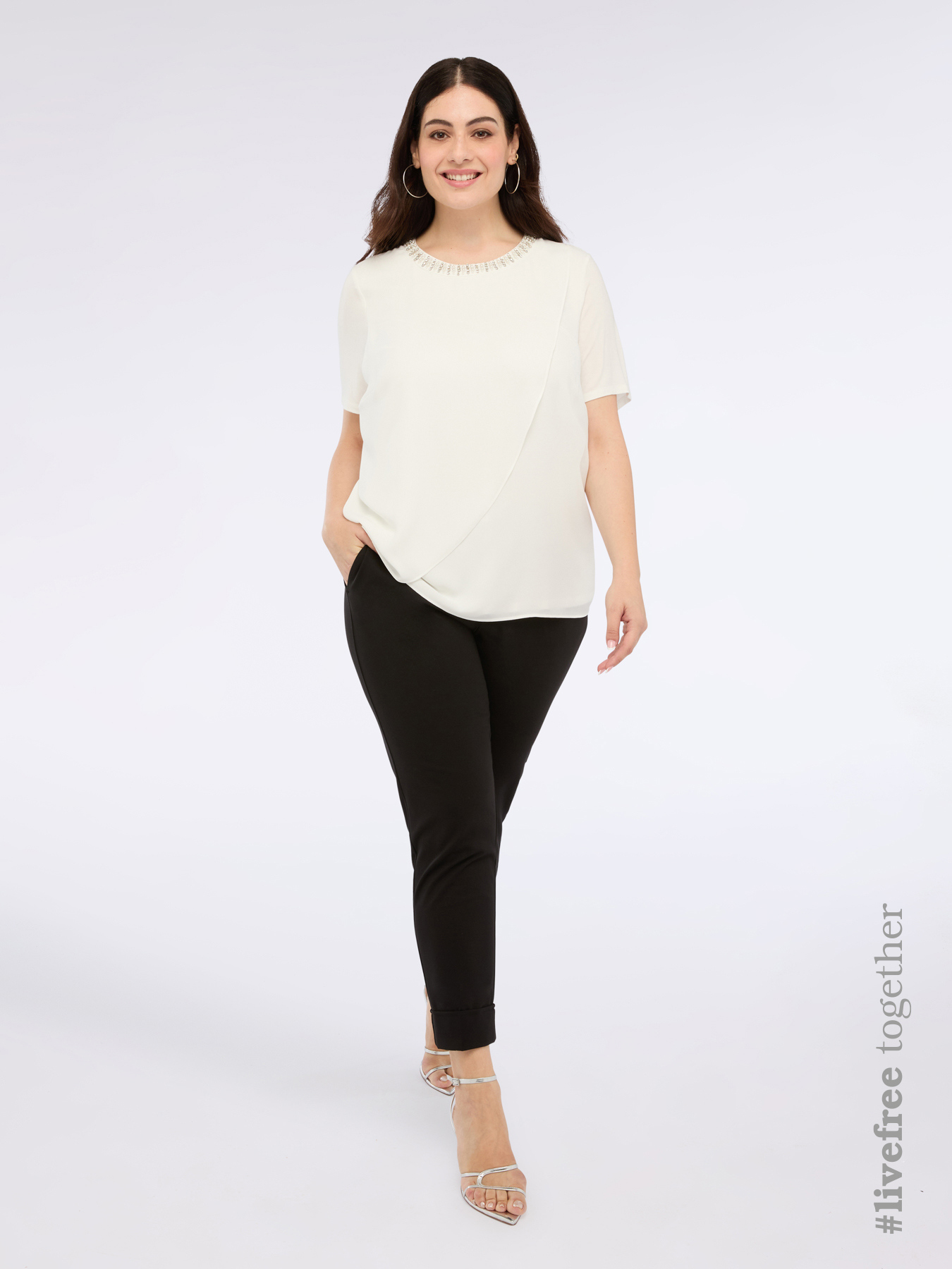 Two-material T-shirt with jewel appliqués image number 0