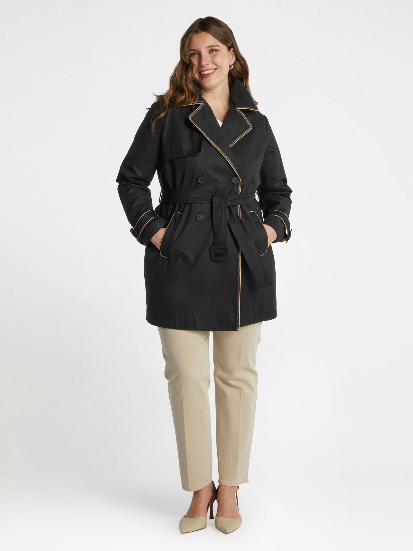 Trenchcoat mit Bord&uuml;ren in Kontrastfarbe image number 2