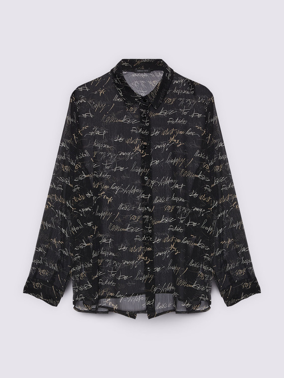 Shirt with lettering print in crinkled fabric