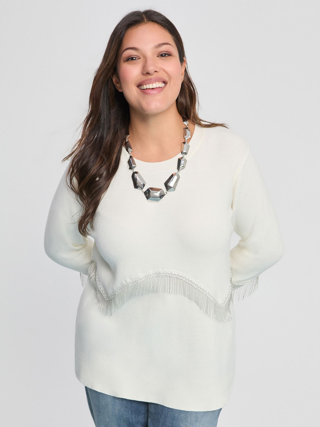 Sweater with fringe detail image number 0