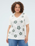 Viscose t-shirt with floral print and embroidery image number 0
