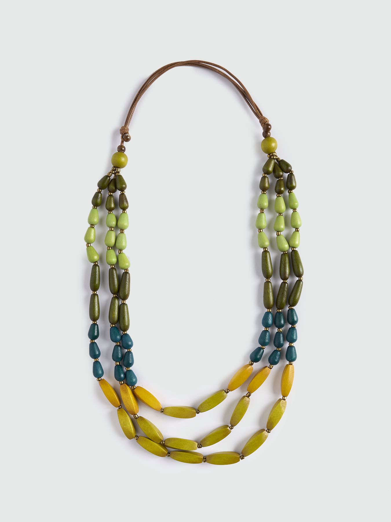 Multi-strand necklace with wooden pearls image number 1