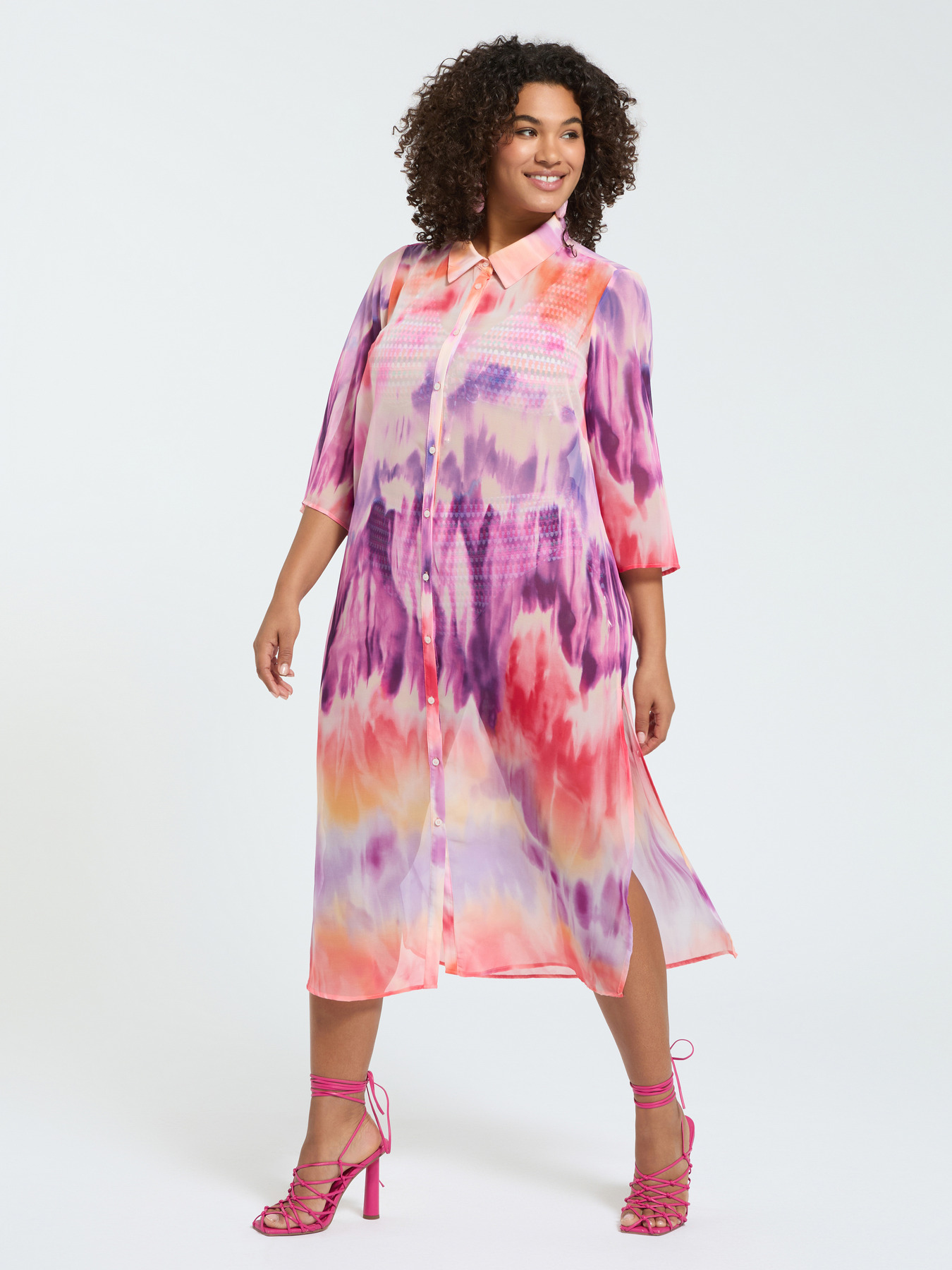 Tie-dye georgette shirtdress image number 0