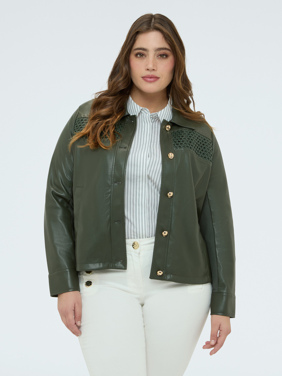 Biker jacket with woven insert