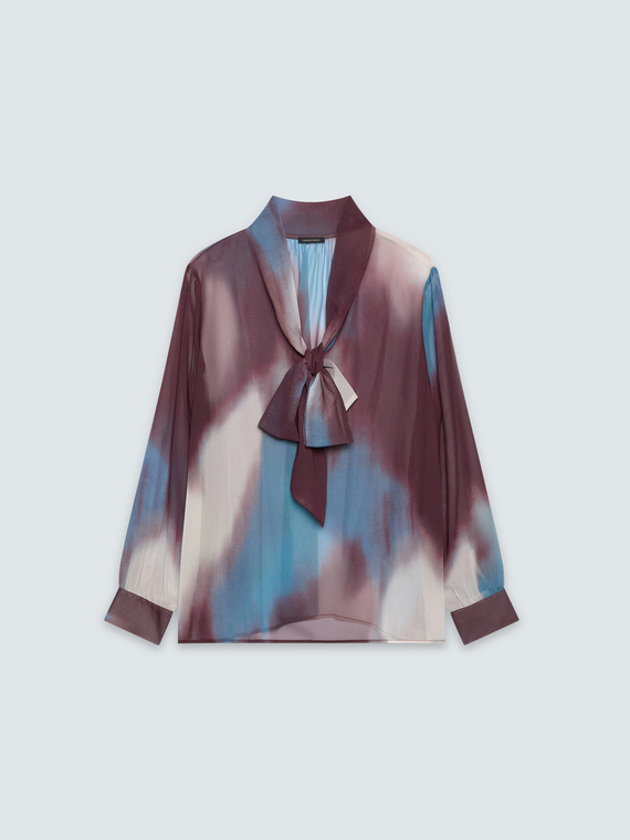 Bluse mit Print aus Georgette und Schleife