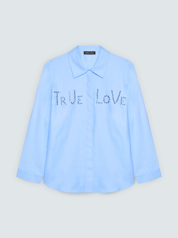 Shirt with rhinestone lettering