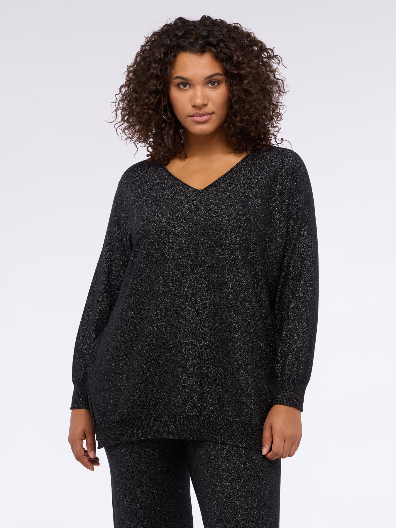 V-neck sweater in laminated fabric image number 2