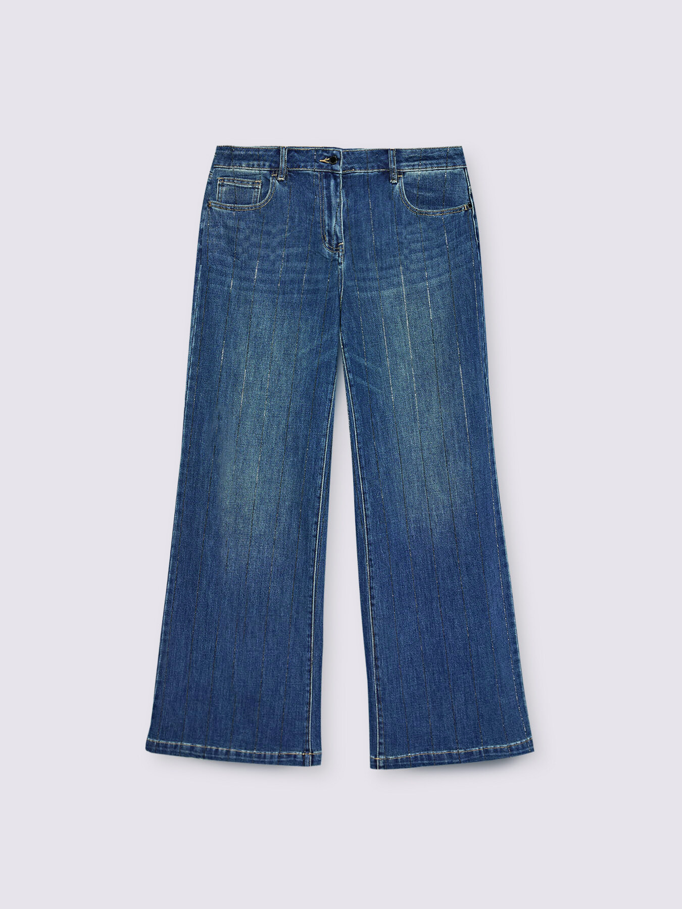 Wide Leg Jeans with rhinestone pinstripes image number 5