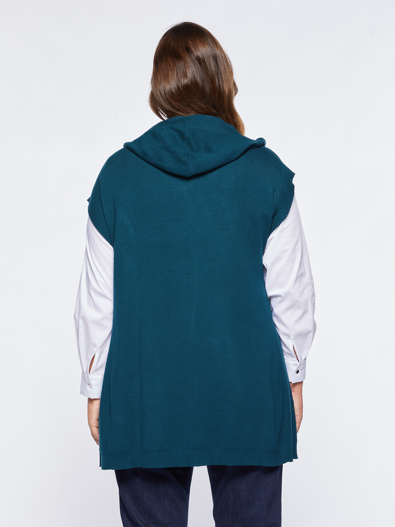 Chaleco largo de punto con capucha image number 1