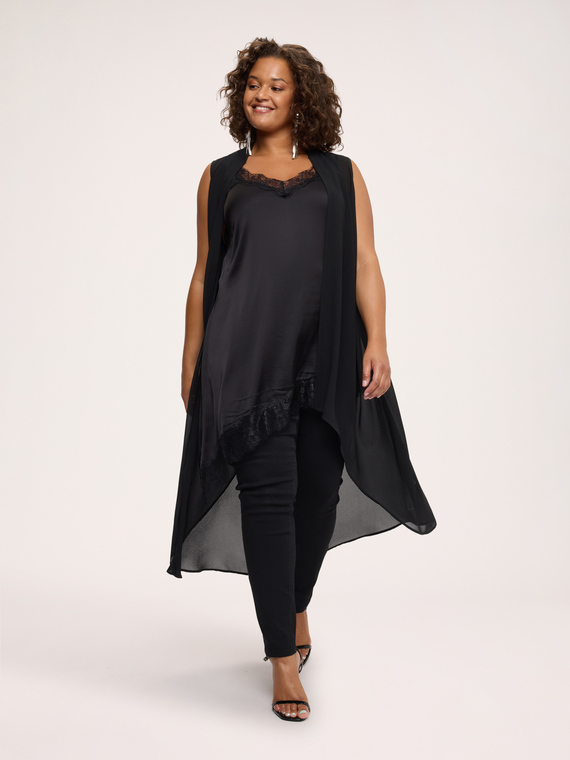 Maxi Gilet in georgette with asymmetric hem