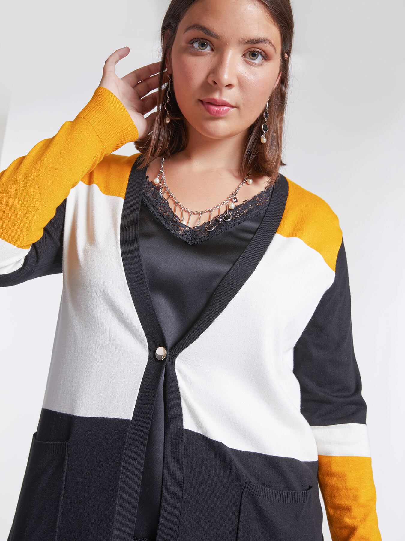 Long colour block cardigan image number 0