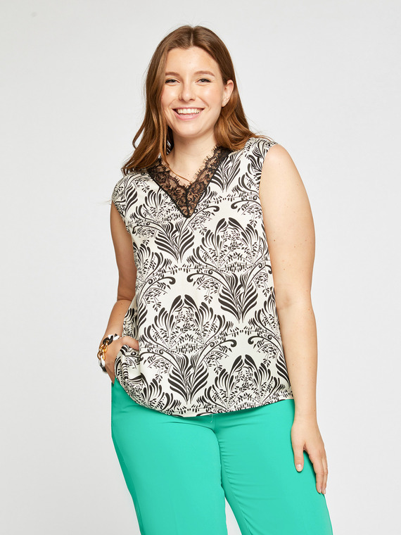 Fiorella Rubino Top stampato con pizzo Donna