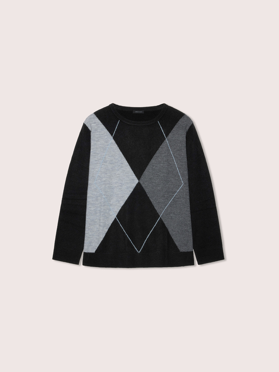 Crew-neck sweater with argyle pattern