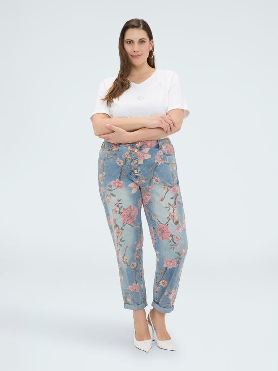 Jeans Barrel mit Blumendruck