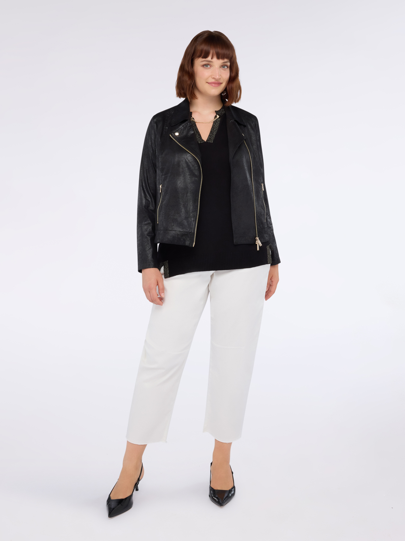 Suede-effect biker jacket with gold zip image number 3