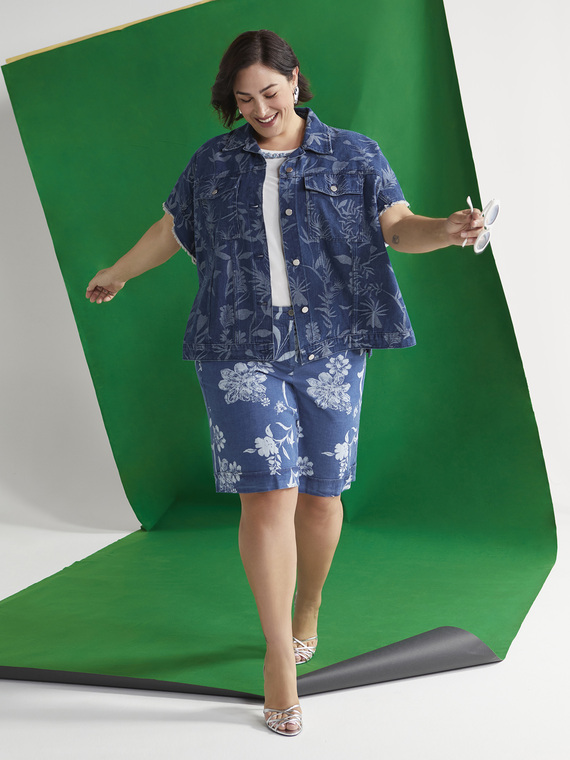 Camicia in denim con motivo jacquard foliage