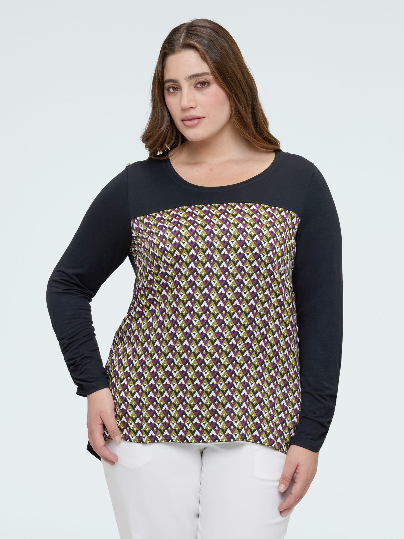 Bi-material t-shirt with optical print image number 0
