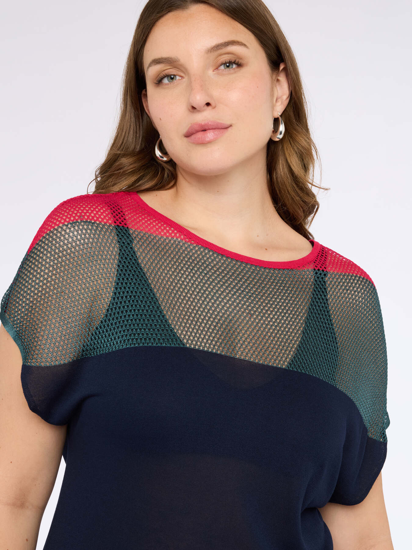 Color block openwork sweater image number 3