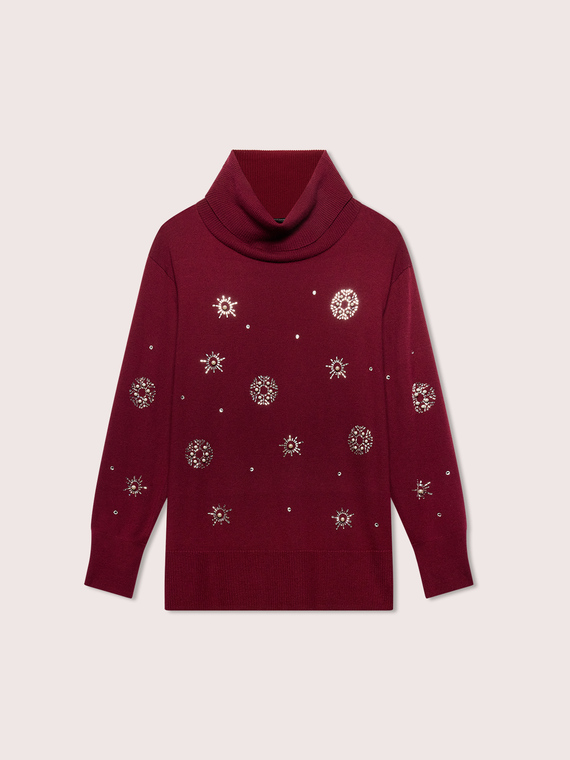 Turtleneck sweater with snowflake appliqu&eacute;s