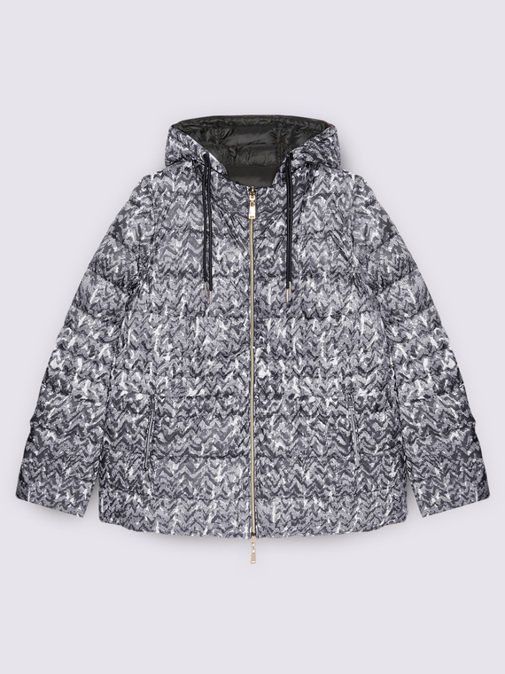 Reversible down jacket with removable hood