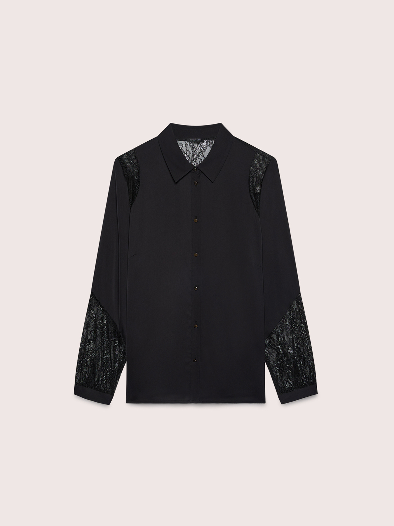 Stretch satin blouse with lace inserts image number 4