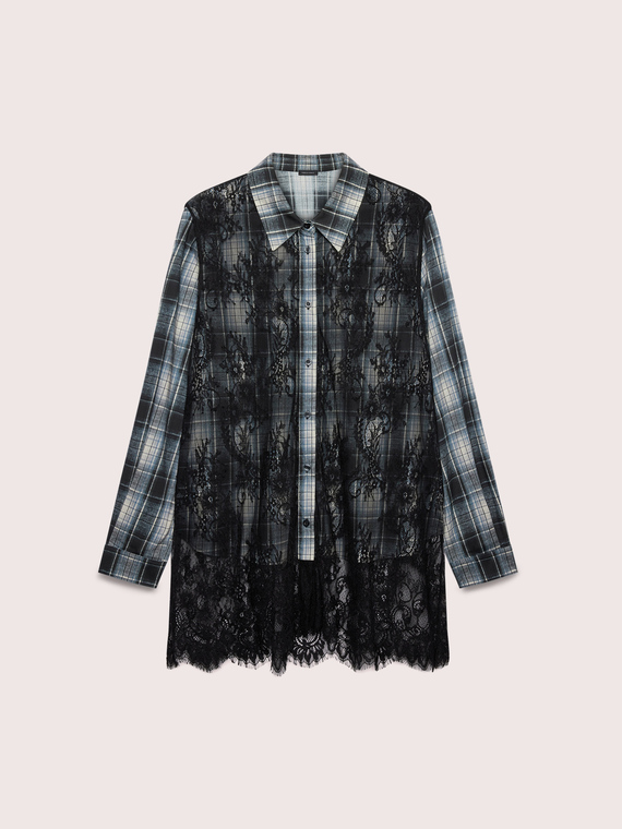 Checked shirt with floral lace inserts