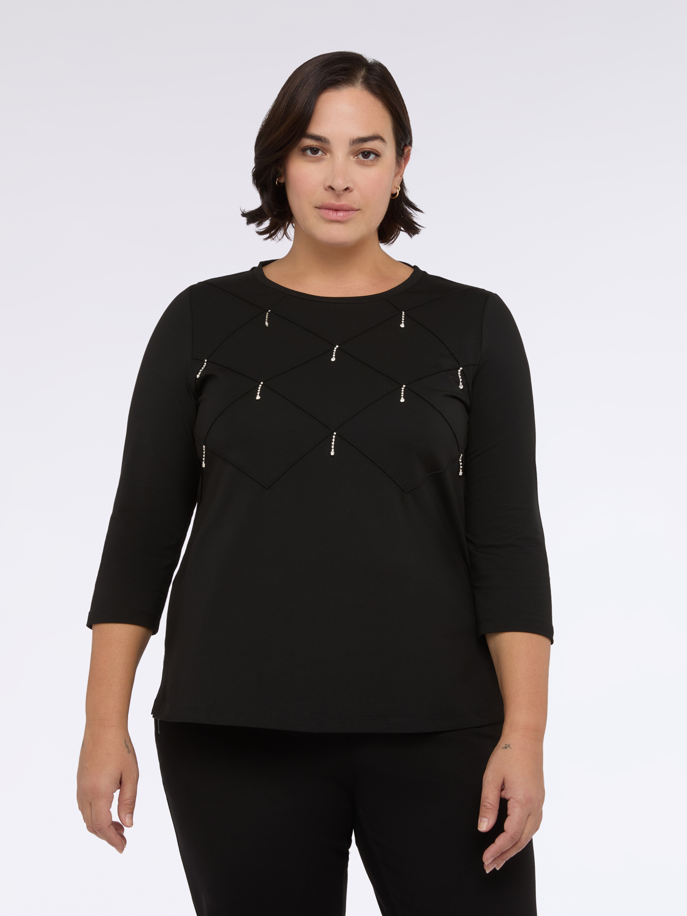 T-shirt in jersey di cotone con lavorazione a rombi image number 0