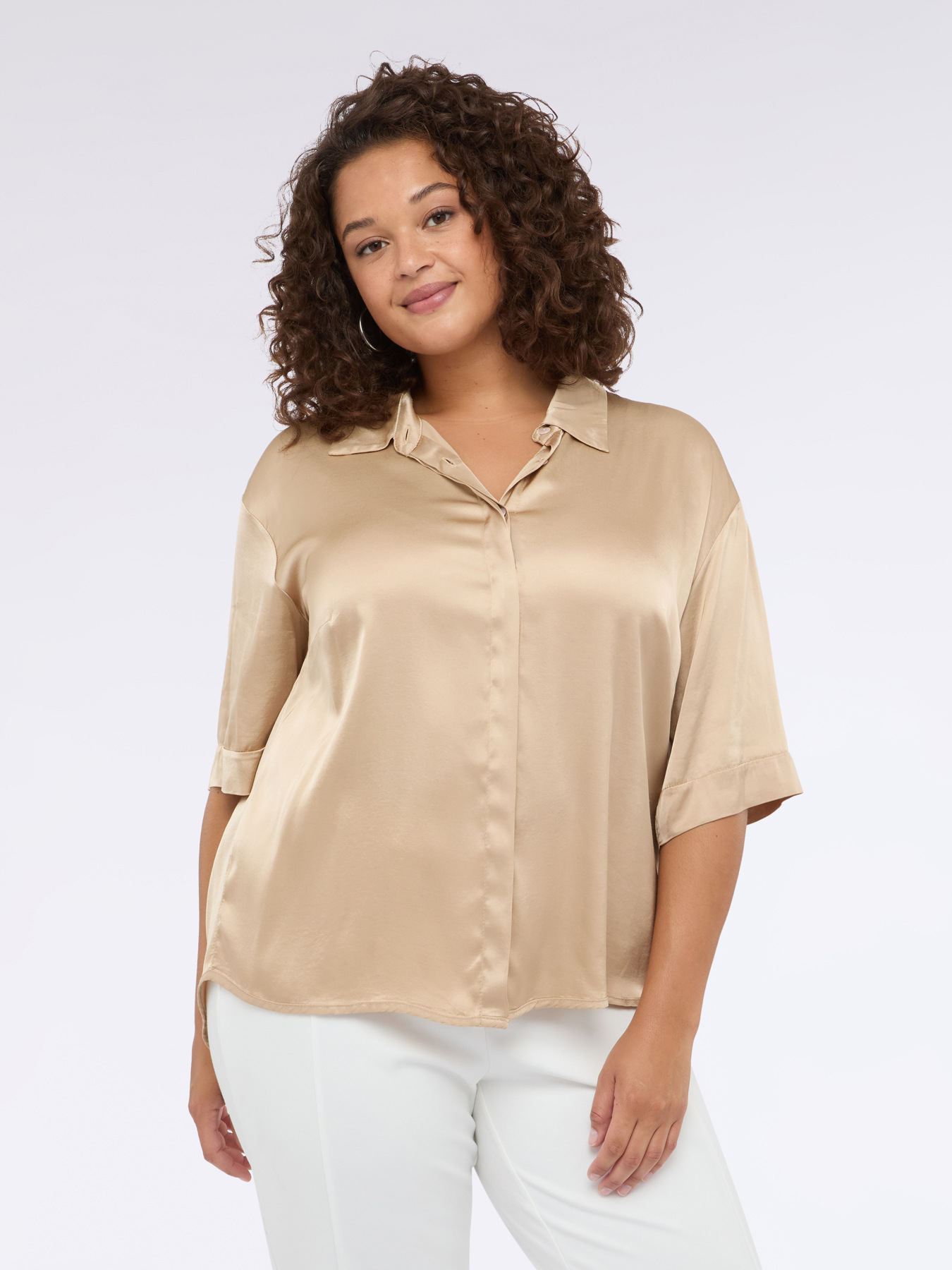 Stretch satin shirt with three-quarter sleeves image number 2