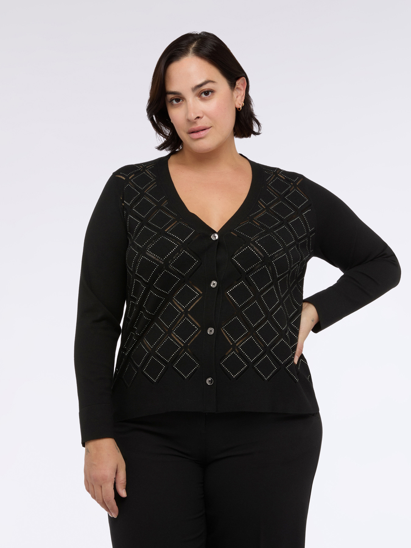 Cardigan avec d&eacute;tail &agrave; losanges et points lumineux image number 3