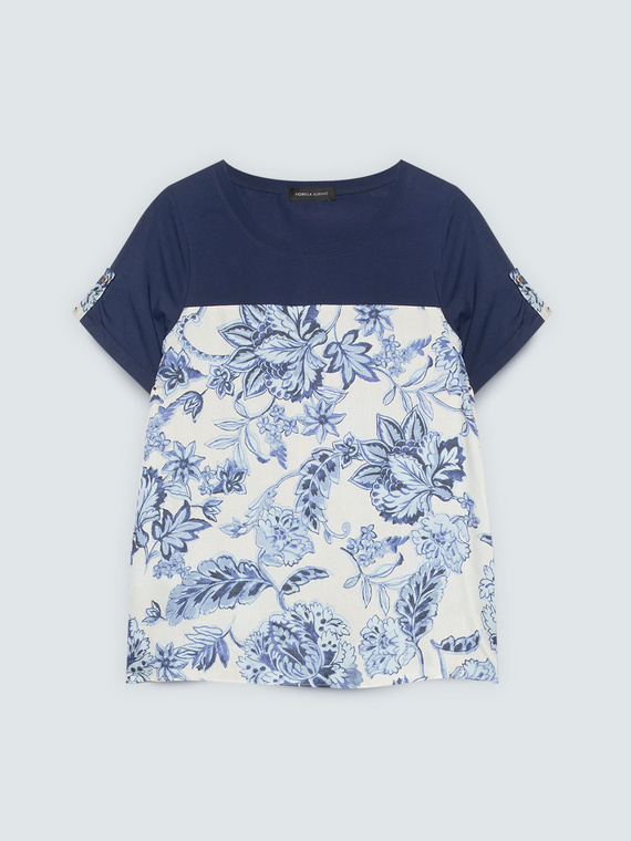 Bi-material T-shirt in cotton blend