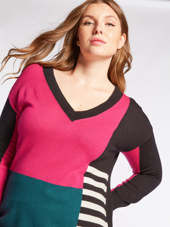 Colour-Block-Pullover mit V-Ausschnitt