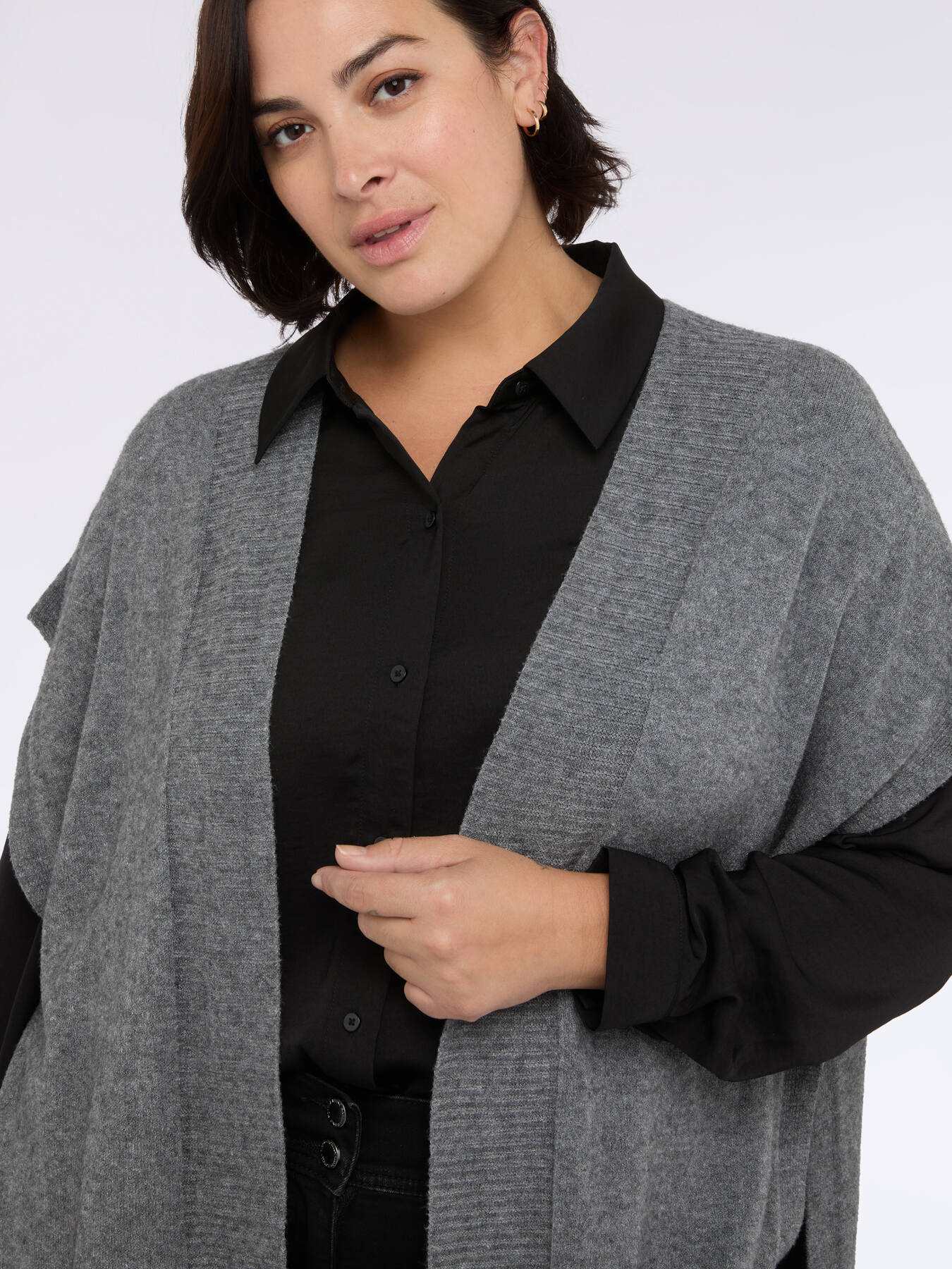 Maxi gilet in maglia fine maniche kimono image number 3