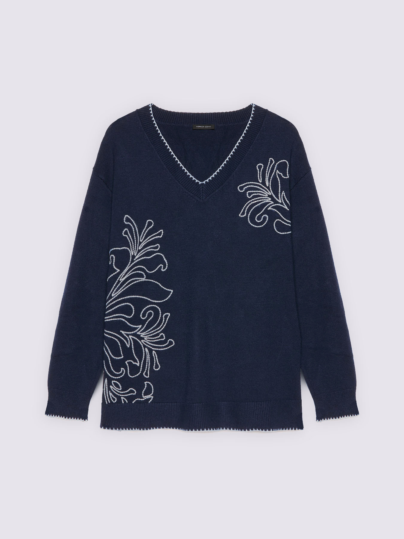 Sweater with floral embroidery and V-neck image number 4
