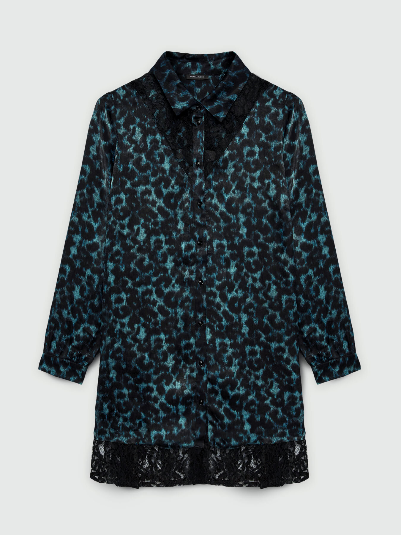 Printed satin dress with lace image number 4