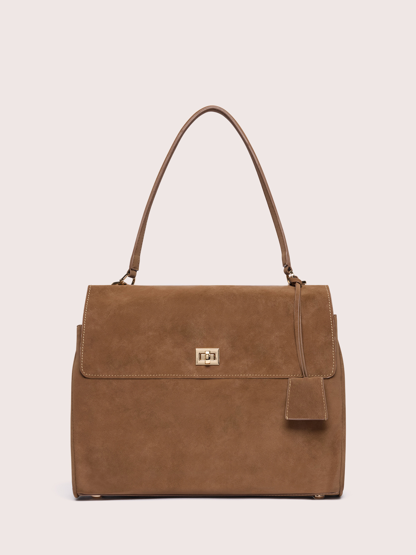 Handbag with front pocket and rigid handle image number 0
