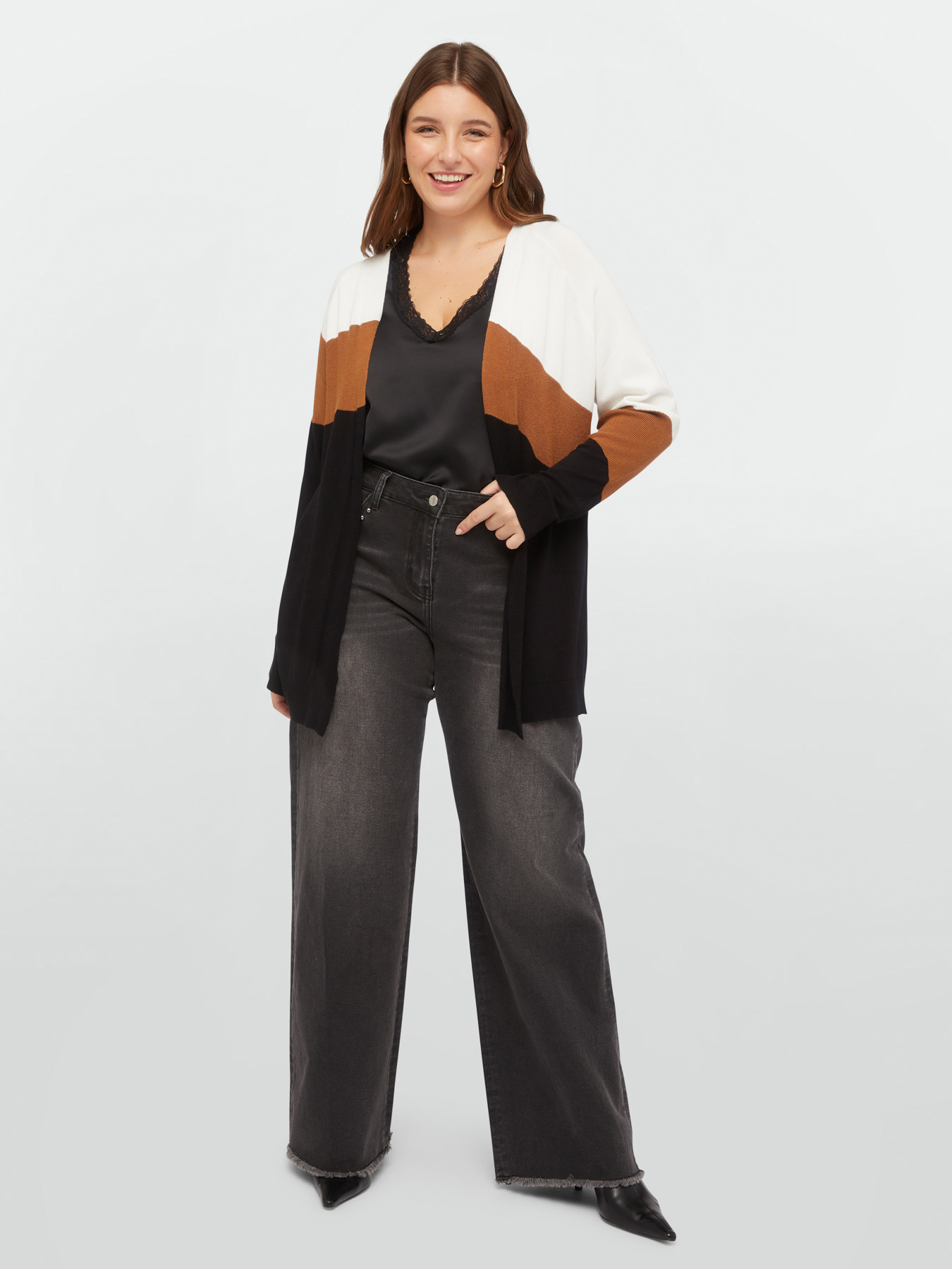 Cardigan color block en viscose LENZING&trade; ECOVERO&trade; image number 1