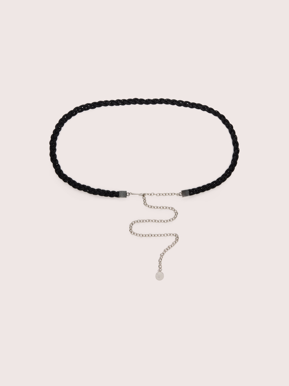 Woven belt with rhinestone embellishments