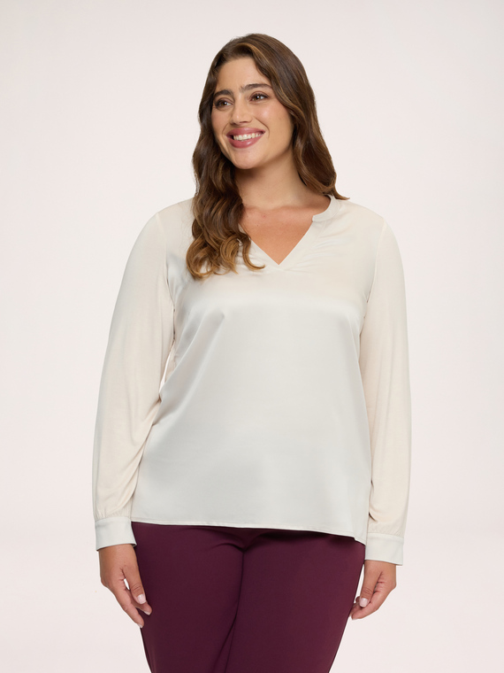 Bi-material T-shirt in satin and jersey