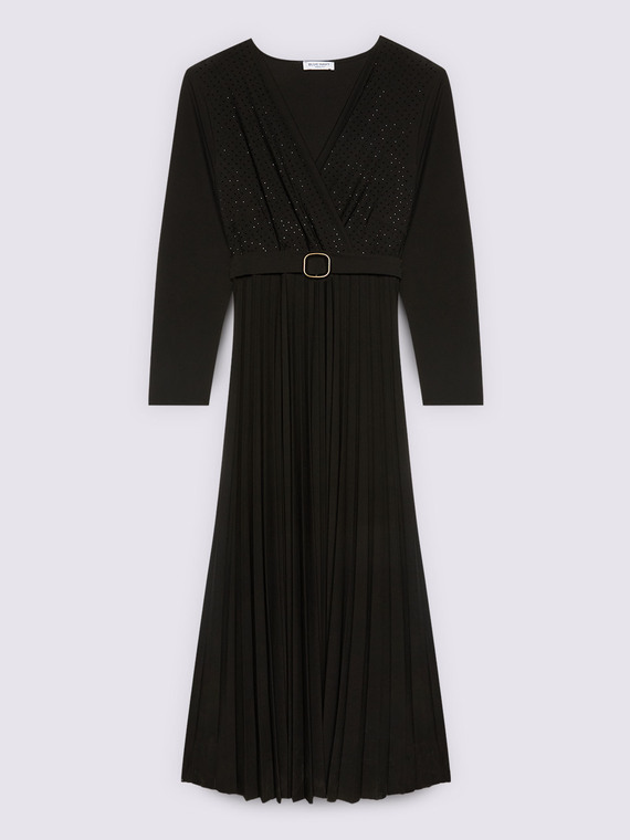 Kleid mit Plisseerock und G&uuml;rtel