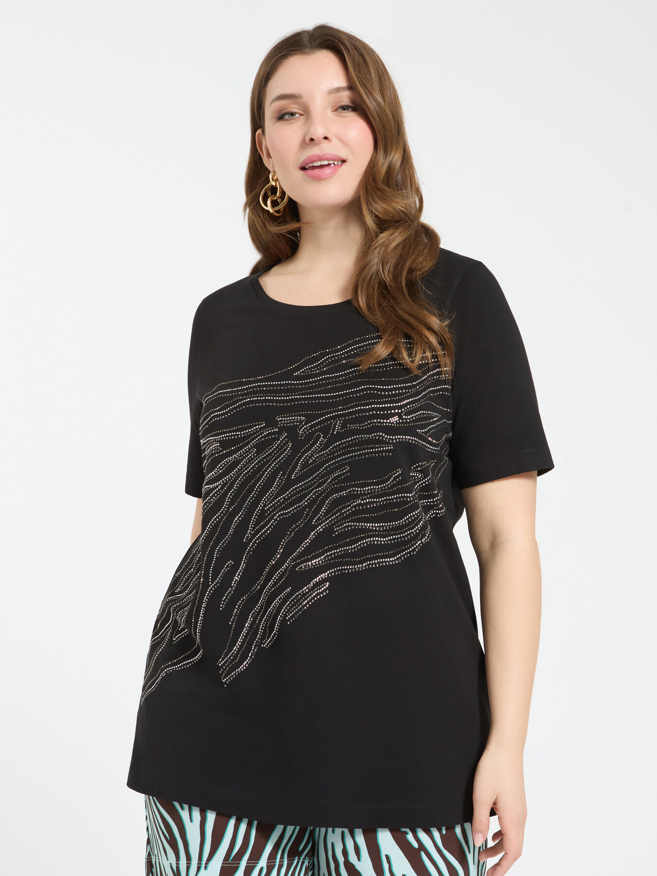 Cotton t-shirt with zebra print hotfix image number 0