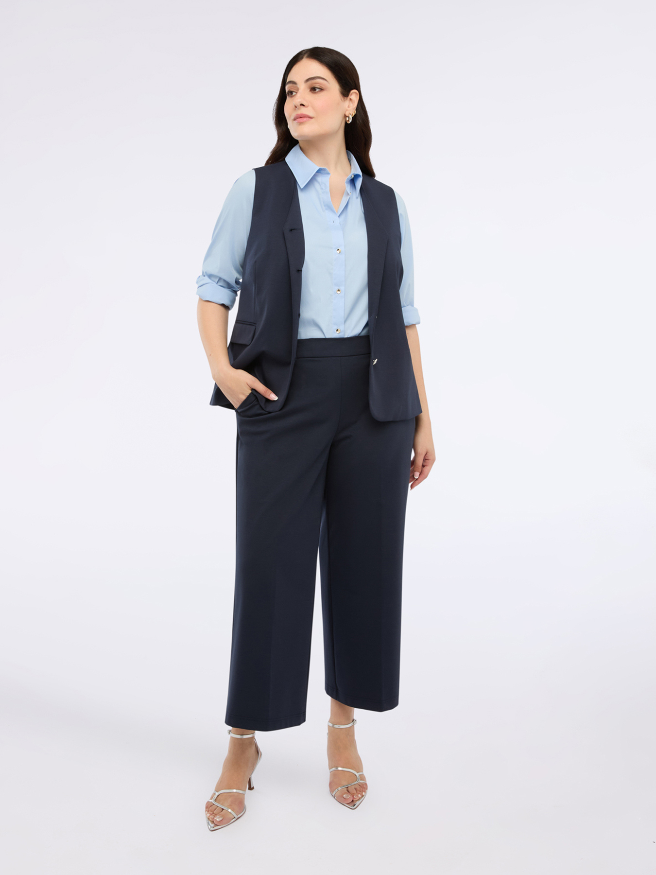 Pantaloni cropped in punto Milano image number 5