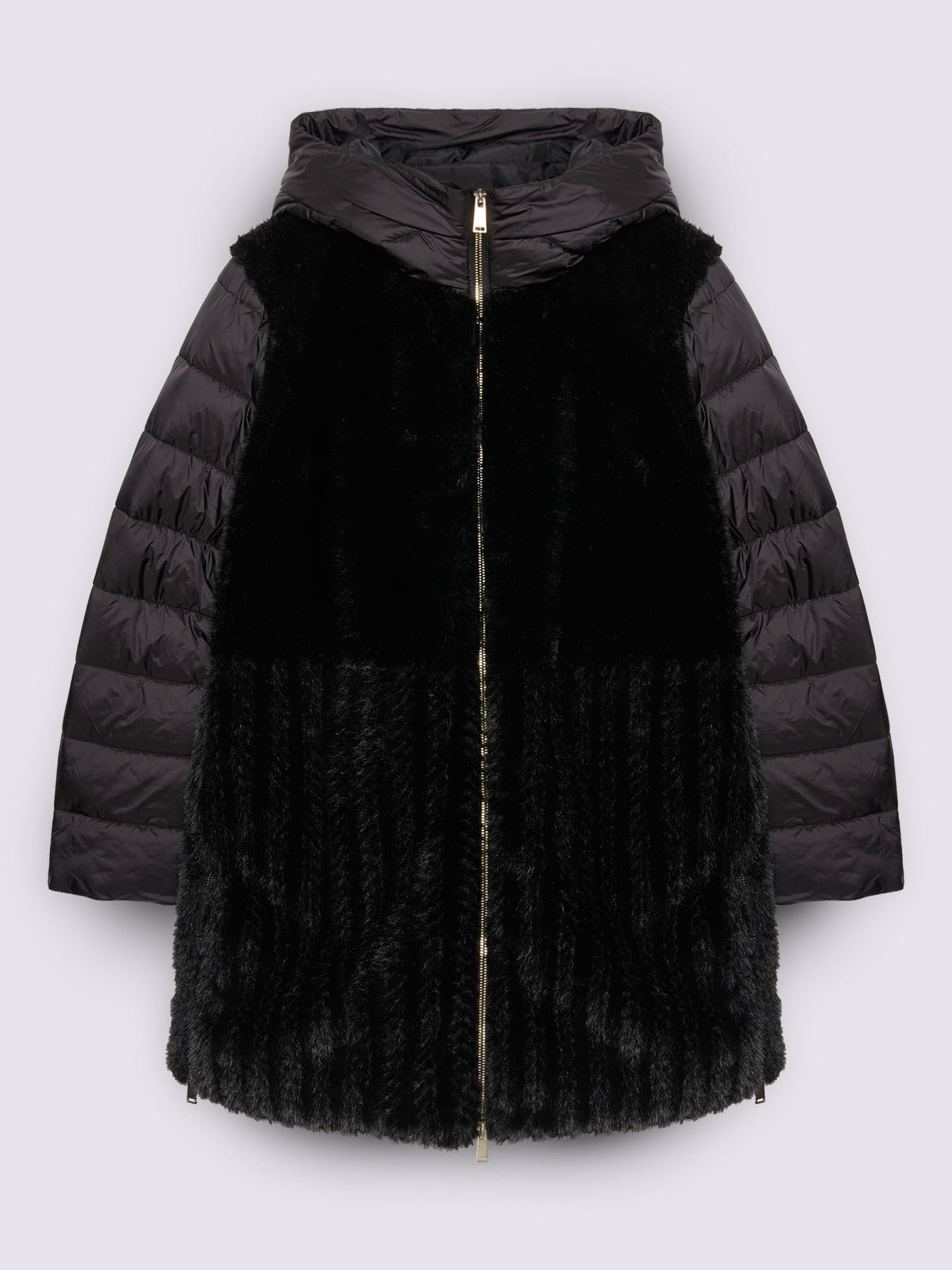 Bi-material down jacket with hood image number 4