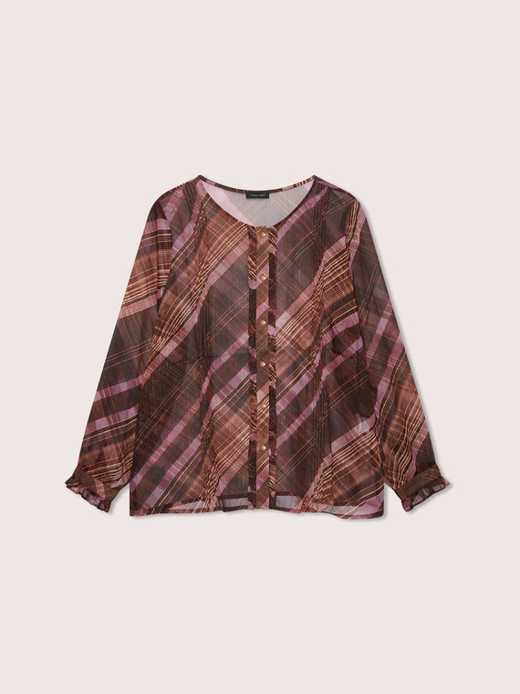 Camicia con stampa check e balze in georgette