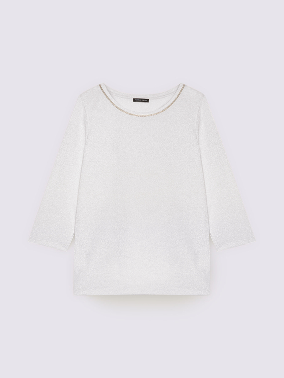 Lurex jersey T-shirt with decorated collar