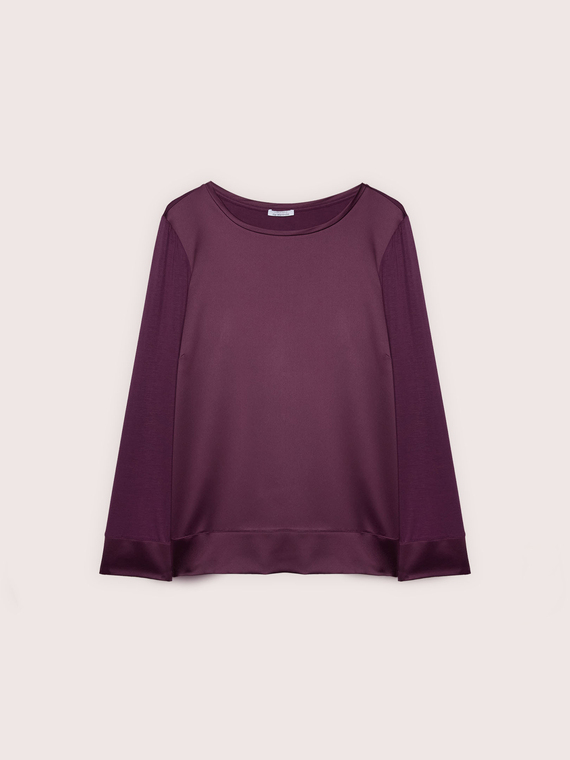 Zweifarbiges T-Shirt aus Satin und Jersey