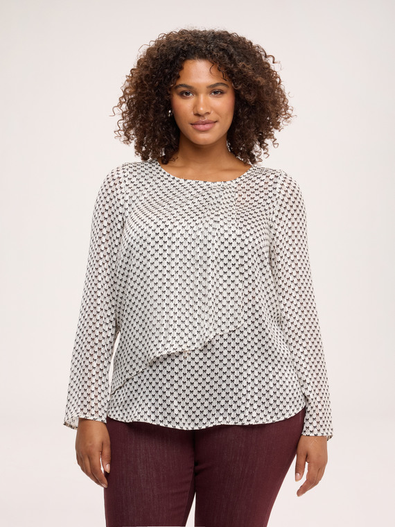 Blouse en georgette imprim&eacute;e avec volants