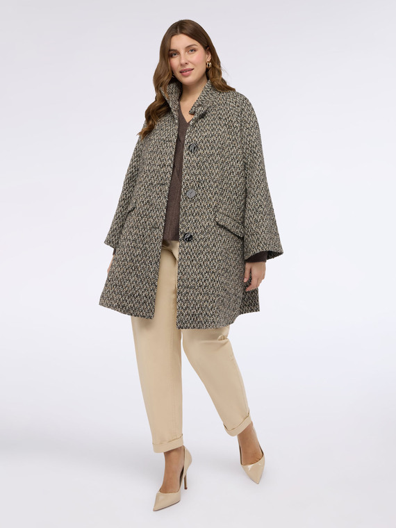 Jacquard coat with high collar