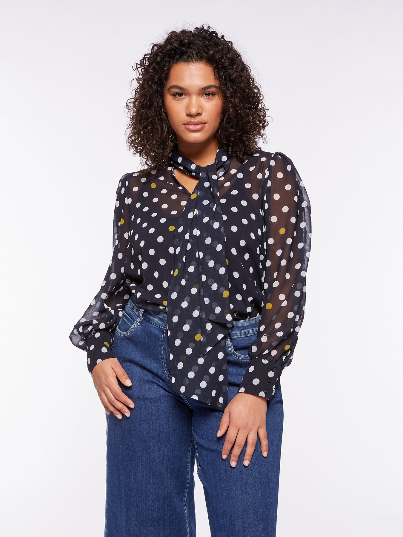 Polka-dot blouse with sash image number 0
