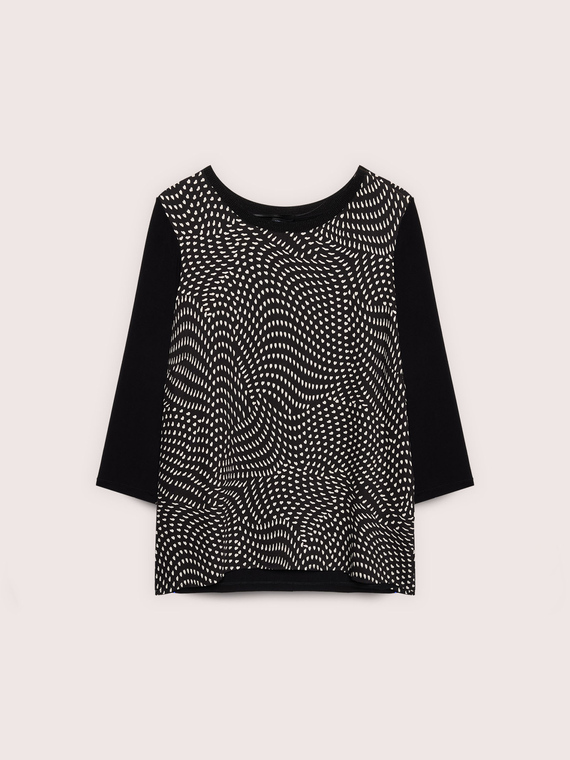 Two-tone viscose T-shirt with print