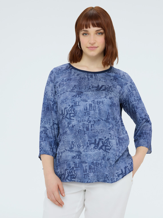 Blusa bimaterico&igrave;a con stampa lerrering